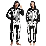 Spooktacular Creations Halloween Skelett Unisex Jumpsuit Pyjama für Erwachsene, Halloween Tier Plüsch Einteile Jumpsuit Schlafanzug Kostuem Cosplay