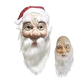SOUTHSKY Santa Claus Maske Weihnachtsmann Nikolaus mit Glatt Weiß Bart, Weißer Augenbrauen,Inklusive Rot Xmas Mütze für Weihnachten,Karneval,Kostüm,Cosplay,Halloween,Party