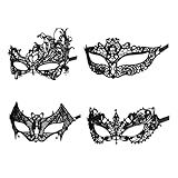 4 STK Venezianische Maske Damen,Spitze Maskenball,Masken Kostüm Schwarze,Sexy Lace Augenmaske Masquerade,Black Maskerade,Spitzenmaske für Frauen Women,Gesichtsmasken für Halloween Karneval Ball Party