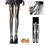 HIQE-FL Netzstrumpfhose Schwarz,2 Stück Skelett Strumpfhose,Spinnennetz Strumpfhose,Halloween Skelett Kostüm,Skelett Strumpfhose Damen,Netzstrumpfhose Schwarz Halloween,Halloween,Karneval,Mottoparty