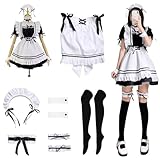 MeYuxg Maid Outfit, Anime French Maid Dress, Halloween Kostüm Damen, Niedliche Maid Cosplay Kleid, Dienstmädchen Kostüm mit Schürze Beinringe Schwarze Strümpfe, Maid Kostüm Schwarz, Größe L