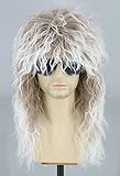 Topcosplay Perücke Herren Damen 70er 80er Vokuhila Perücke Proll Perücke für Fasching, Karneval, Halloween (Braun gemischt Weiß)