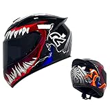 Unisex-Adult Full Face Motorradhelm DOT/ECE Genehmigt Street Bike Helm Mit Getönten Visieren Und Mehreren Öffnungen Motorrad Moped Motocross Stil Helm Für Männer Frauen,Venom,XL