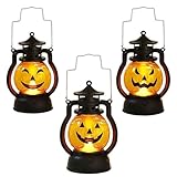 KEELYY 3 Stück Halloween Laterne,Tragbare Kürbis Led,Halloween Vintage Kürbis laterne,Kürbis Licht,Halloween Deko Kürbis Beleuchtet,Kürbis laternen mit verschiedenen Ausdrücken,Halloween Dekoration