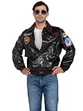LEG AVENUE Herren Top Gun Bomberjacke-Kunstleder Halloween Kostüm Fliegerjacke für Männer Erwachsenenkostme, Black, S