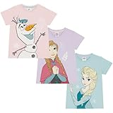 Disney Die Eiskönigin - ELSA, Anna, Olaf - Dreierpack 100% Baumwolle T-Shirts für Mädchen - 4-5 Jahre: 110cm