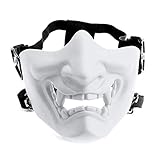 AOUTACC Airsoft Half Face Masks, Evil Demon Monster Kabuki Samurai Hannya Oni Half Face Protective Masks Maskerade Ball, Party, Halloween, Cs War Game (Verstellbarer Riemen, weiß)