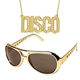 2 Stück Hippie Accessoires,Disco Gold Kette & Partybrillen Set,70er 80er 90er Jahre Outfit Herren Zubehör,Hip hop Zuhälter Elvis Kostüm,Sonnenbrille Herren,für Halloween Fasching Karneval Thema Party