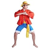 CoolChange Monkey D. Ruffy Cosplay Kostüm nach 2-jähriger Trennung mit Hemd, Hose und Hut | Größe: XL