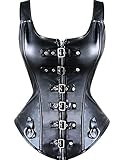 KUOSE Damen Vollbrust Lackleder Korsett Corsagentop Bustier Korsage Shirt, Schwarz, EUR(48-50)6XL