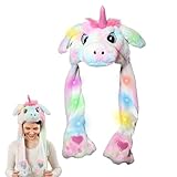 Wackelohr Nütze mit Led, Einhorn Horn mütze mit Licht, Led Mütze, Beweglichen Ohren Drücken der Tiermütze, Plüsch Einhorn Mütze mit Wackelohren, Lustige Hüte Einhörner Hut für Winter Fasching Cosplay