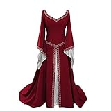 YUDATPG Mittelalterliches Kleid, ausgestellt, langärmelig, Renaissance-Kleid für Damen, Bauern-Chemise, Halloween-Kostüm, Fee, Gothic-Kleid, Nachthemd, rot, 3XL