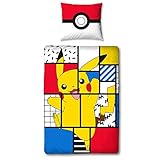 Character World Pokemon Bettwäsche Set Pikachu 135x200 cm + 80x80 cm Deutsche Größe 100% Baumwolle 2 teilig für Jugendliche Kinder