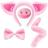 Pink Animal Kostüm Zubehör Set mit Nase, Ohren, Fliege und Schwanz: Pinky Pig Kostüm für Erwachsene und Kinder, Halloween, Party, Gastgeschenke, Bauernhof, Rollenspiele und Lehrer