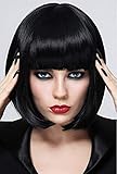 Mildiso Kurze Bob Schwarz Haar Perücken Gerade mit Flach Pony Synthetische Bunte Cosplay Tägliche Party Perücke für Frauen Natürliche Wie Echthaar 12 Zoll 002A