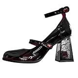 Damen Plateau-Mary-Jane-Schuhe, süße Zehen-Knöchel-Lolita-Gothic-Plateau-Kleid-Pumps-Schuhe, klobige Plateau-Schuhe, Lackleder-Kleiderschuhe (Kastanienbraun)