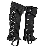 Perfeclan Mittelalter Stiefelstulpen, Pirate, Steampunk, Ritterstiefe, Wikinger Retro Kunstleder Stiefelüberzieher für Cosplay Halloween Mottoparty Karneval Fasching Verkleidung Theater, Schwarz