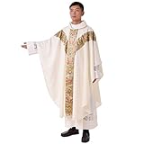 BLESSUME Priester Messgewand Kirche Vater Masse Pastor Stickerei Robe mit Stole, Weiß, One Size