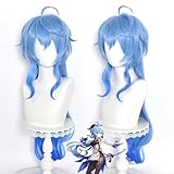 Ganyu Perücke Cosplay Genshin Impact Charakter Kostüm Lange blaue Haare für Erwachsene Frauen Cos Ganyu Rollenspiel Party Halloween Weihnachten