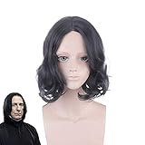 35cm Film Severus Snape Schwarze Perücke Cosplay Professor Snape Lockige Perücke Halloween Rollenspiel Haarkostüme + Perückenmütze
