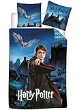 Harry Potter Leucht Bettwäsche 135x200 80x80 Kissenbezug Hogwarts [Wendemotiv-2 Designs] 100 Prozent Baumwolle Schadstoffgeprüft Öko Tex Deutsche Größe, Glow in The Dark, 1000688, 200 x 135 cm, Blau