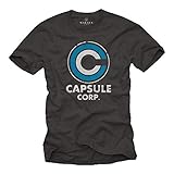 MAKAYA Capsule Corp T-Shirt Herren Anime Geschenke Goku Fans Grau Größe L