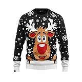 JAP Rudolf das Rentier Schwarz - Lustiger Hässlicher Weihnachtspullover Für Damen und Herren Ugly Christmas Sweater - M