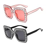 TSHAOUN 2 Stück Mode Sonnenbrillen,Vintage Rechteckige Sonnenbrille für Damen und Herren,Übergroße Diamant Sonnenbrille Quadrat Retro Schutz Outdoor Brille,Für Den Einkauf Reisen(2 Pack) (2 Pack)
