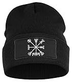 OM3 Beanie Mütze Wikinger Motive| Vegvisir | Strickmütze | Schwarz | Unisex