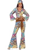 Smiffys Flower Power Hippie Kostüm, Mehrfarbig, mit Oberteil, Hose, Haarband und Gürtel