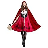 Odizli Rotkäppchen Kostüm Damen Erwachsene Prinzessin Kleid mit Red Riding Hood Mantel Umhang Halloween Weihnachten Karneval Cosplay Party Verkleidung Faschingskostüme Rotkäppchen S