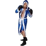 dressforfun Herrenkostüm Boxer | Kurze Shorts mit Gummizug | Boxermantel mit Kapuze | Inkl. Boxhandschuhe und Gürtel (Blau | M | Nr. 301830)