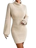 JUOIANTANG Damen Strickkleid Winter Lang Lady Marian Kostüm Robin Hood Langes Enges Kleid Damen Langarm Aprikose XXL