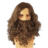 EUPSIIU Herrenperücke Perücke Bart Cosplay Perücke Retro Lang Braun Perücke Herren Damen Hippie Halloween Kostüm Magier Zauberer Perücken für Männer Fasching Mottoparty Karneval Perücken (Braun)