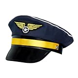 Boland 01253 - Piloten Mütze für Erwachsene, Größenverstellbar, Dunkelblau mit Gold, Kapitän, Flieger, Beruf, Mottoparty, Karneval