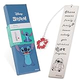 Disney Lesezeichen 12.5 x 2.5cm für Frauen und Teenager, Bookmark mit Anhänger, Rostfreier Stahl - Stitch Sachen für Mädchen (Silber Stitch)