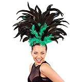 NET TOYS Wunderschöner Samba Feder Kopfschmuck - Grün-Schwarz - Aufregendes Damen-Kostüm-Zubehör Rio Federschmuck Copacabana - EIN Blickfang für Fasching & Karneval