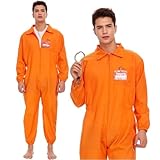DAJASD Gefängnis Kostüm Orange, Häftling Kostüm Herren Damen, 165-180cm Sträfling Gefangene Kostüm, Prisoner Overall Kostüm mit Handschellen, Gefangener Kostüm für Halloween Karneval Costume