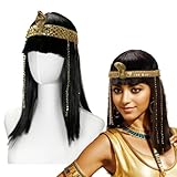 Schwarz Cleopatra Perücke,ägyptischer Kopfschmuck,Perücke Damen Fasching,Karneval,Mottoparty