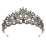 Frcolor Vintage Barock Krone Hochzeit Braut Stirnband Schwarz Kristall Tiara Kopfschmuck für Prom Pageant Geburtstagsfeier