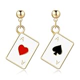 Clyhon Einzigartige lustige 18 Karat vergoldete hypoallergene Poker-Herzen und Pik-Ass-Spielkarten baumeln Tropfen-Ohrstecker für Frauen-Mädchen-Glücksspiel-Casino-Schmuck-Geschenk