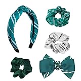 Harry Potter Haarschmuck für Mädchen, Slytherin Design, Inklusive Haargummis, Schleifenclip und Stirnband, Hogwarts Geschenk | Grün