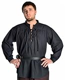 HEMAD Mittelalter-Hemd Schnürhemd Feste Baumwolle Modell: Artus, schwarz XL