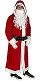 Foxxeo Weihnachtsmann Mantel - Größe M bis XXXXL - mit Kapuze 5 Teile Kostüm mit Gürtel, Bart, Handschuhen und Stiefelhutzen (M-L, rot)