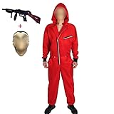 Yigoo Halloween Partner Kostüm Damen Herren Bankräuber Fasching Kostüm Karneval Overall mit Maske und Spielzeugpistole Cosplay für Erwachsene Rot L