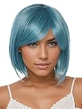 Prettyland Damen Türkis-blau blau Kurze Manga Anime Cosplay Perücke Bob Glatte Alltag short Bulma Dragon Ball blue short Wig C1453