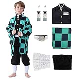 Heionia 6PCS Anime Kostüm Kinder Cosplay Costume Kimono Set für Halloween Carnival (160, Tanjiro)