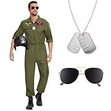 Herenear Kostüm Kampfjetpilot, Pilot Kostüm Herren, Pilot Overall Herren Kostüm, Halloween Kampfjet Pilot Kostüm Herren, Cosplay Erwachsene Pilotenanzug, Flieger Faschingskostüme Karneval