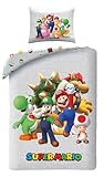 Bettwäsche Super Mario 135x200 + 80x80 · Mit Mario, Luigi, Toad, Peach, Wario & Yoshi · KinderBettwäsche Set 2-teilig Bettbezug + Kissenbezug · Deutsche Größe · Microfaser