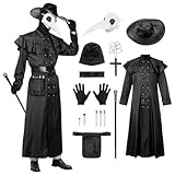 Blisscok Pestdoktor Kostüm,Plague Doctor Costume 14 Teiliger Set Halloween Mittelalter Steampunk Cosplay Pest Doktor Kostüm Herren mit Pestdoktor Maske Halloween Kostüm Damen Herren (M)
